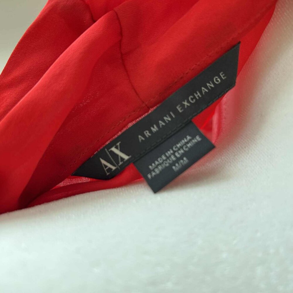 Armani Exchange Poppy Red Satin Side-Tie Wrap Blouse with Flutter Sleeves – US M - Picture 6 of 11
